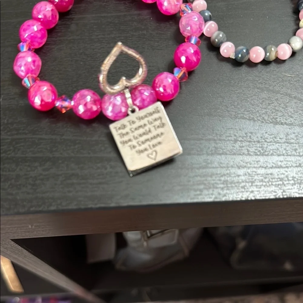 Pink and Gray Beaded Bracelets Set